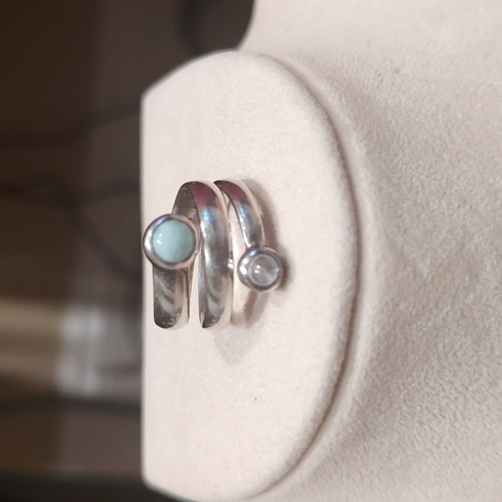 Sterling Silver Wrap Ring with Light Blue and Aquamarine Stones